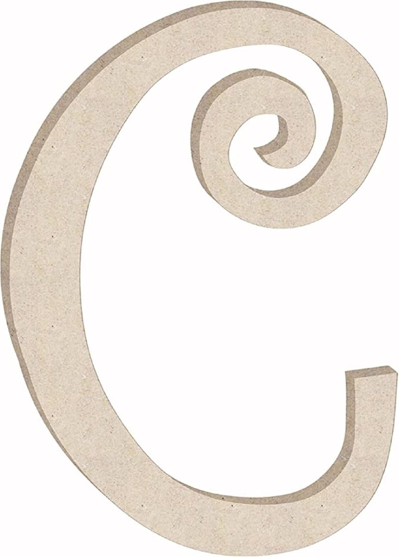 Next craft Wooden Letter 4'' Small MDF Curlz Font, Unfinished C Wood Alphabet Letter Girl Craft Cutout, Nursery Decor Initial Shape - Image 1